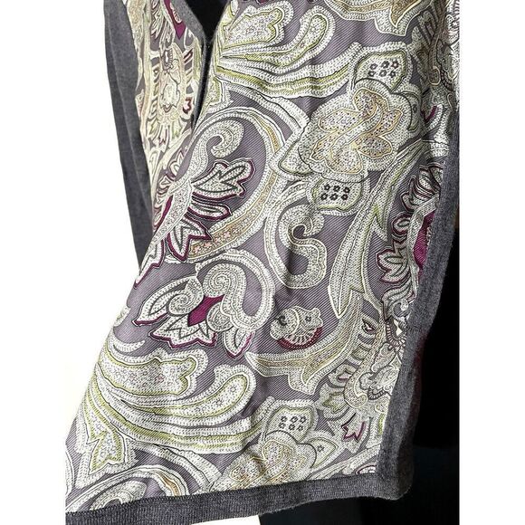 Talbots Petites S P Gray Silk Wool Cardigan Sweater Paisley S Small Petite - Picture 4 of 9
